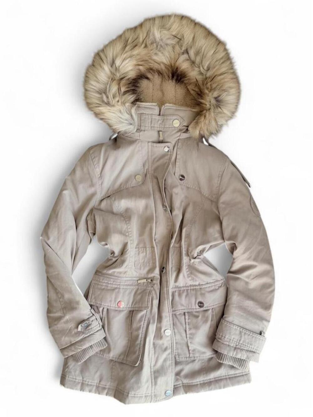 Y2K DKNY Faux Fur Hooded Cinch Waist Parka Jacket
